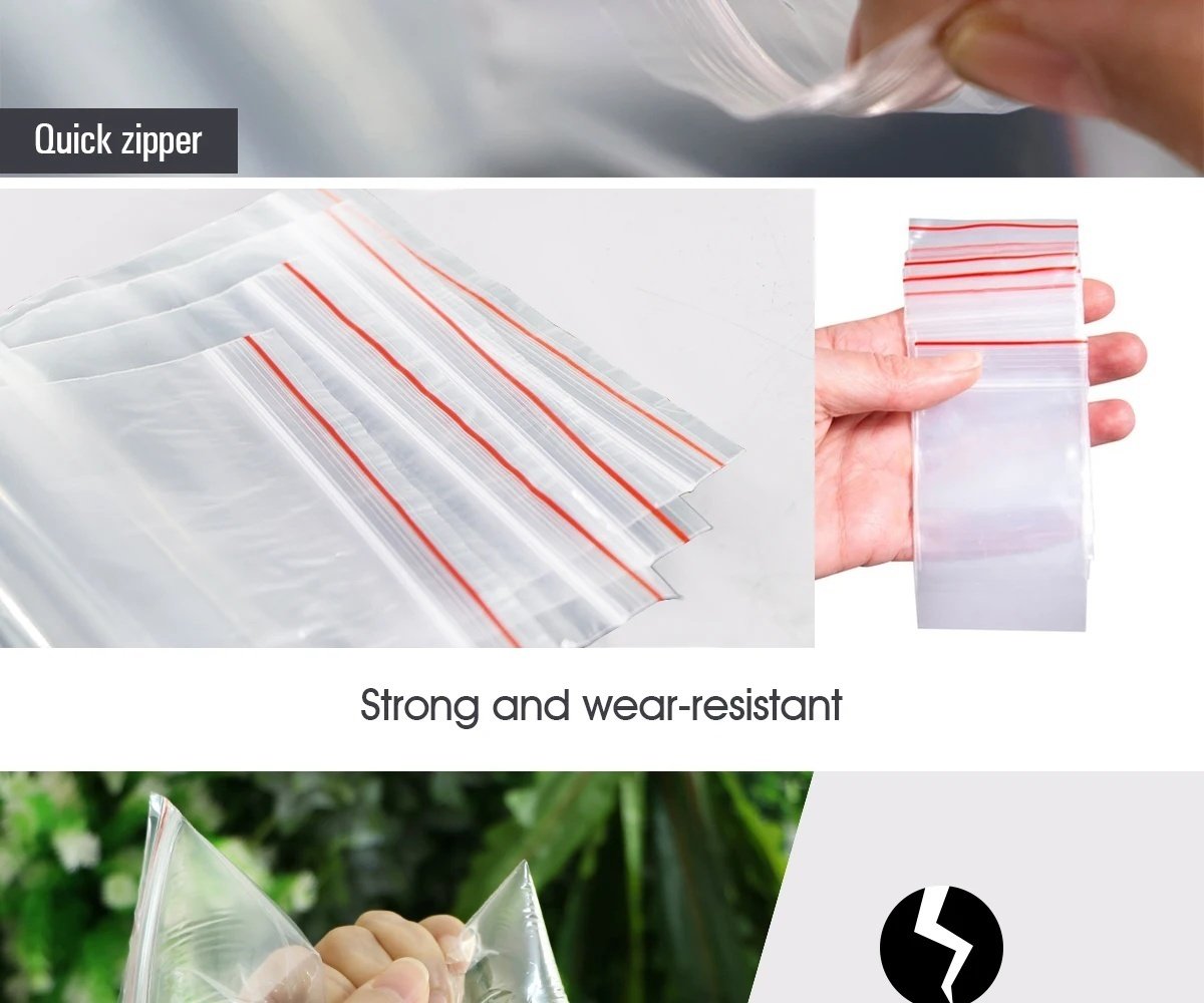 100-Pack Ziplock Blixtlåspåsar - Transparenta, Återförslutningsbara och Livsmedelsgodkänd