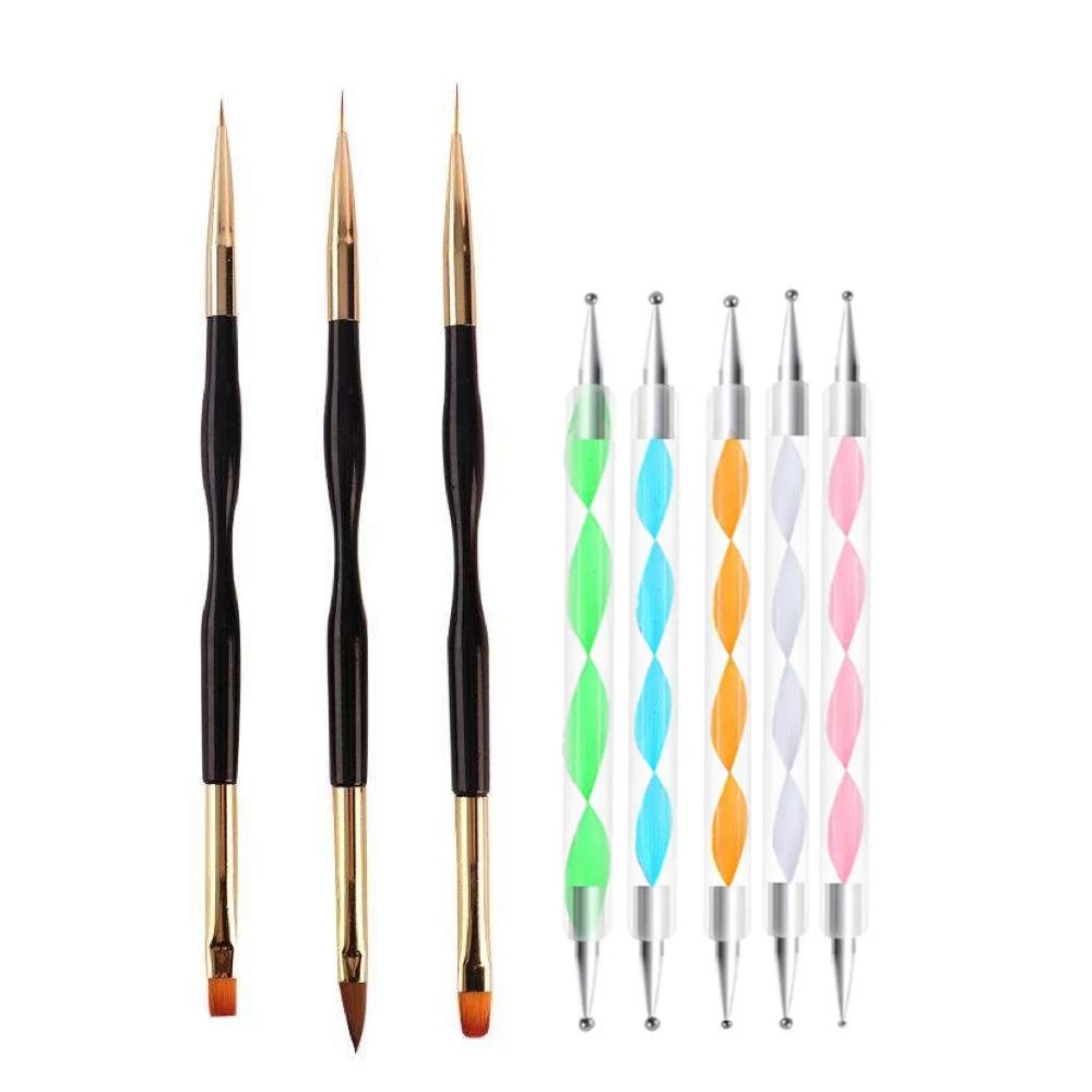 Lyxigt Nagelkonstset - 3 Dubbelsidiga Akryl/UV Penslar Dotting Tools