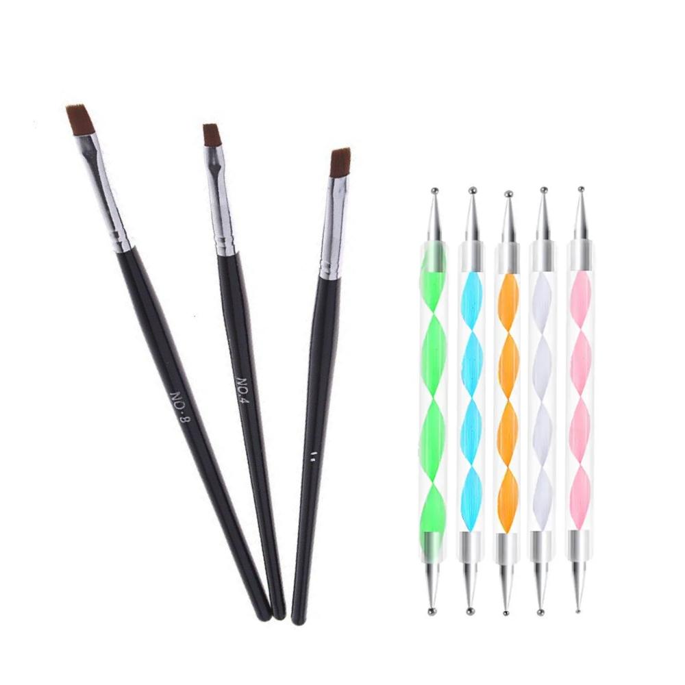 Perfekt Nagelkonstset - 3 UV Penslar + 5 Dotting Tools