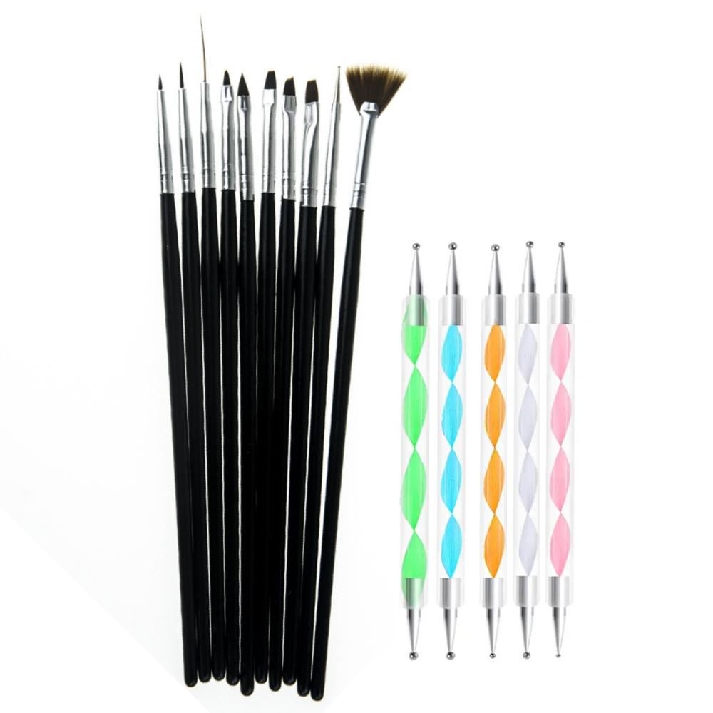 Set med 15 st Nagelverktyg - Penslar och Dotting Tools