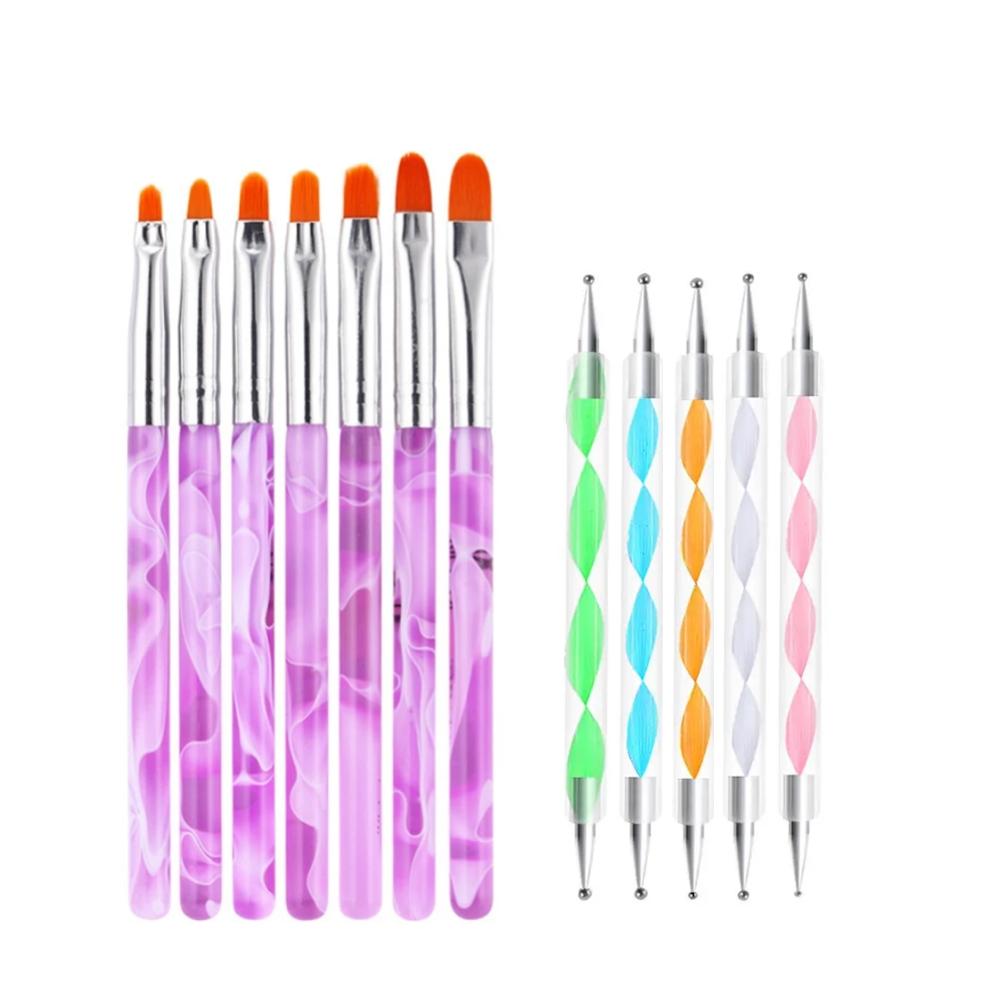 Nagelverktyg - 7 Penslar & 5 Dotting Tools för Perfekt Nagelkonst