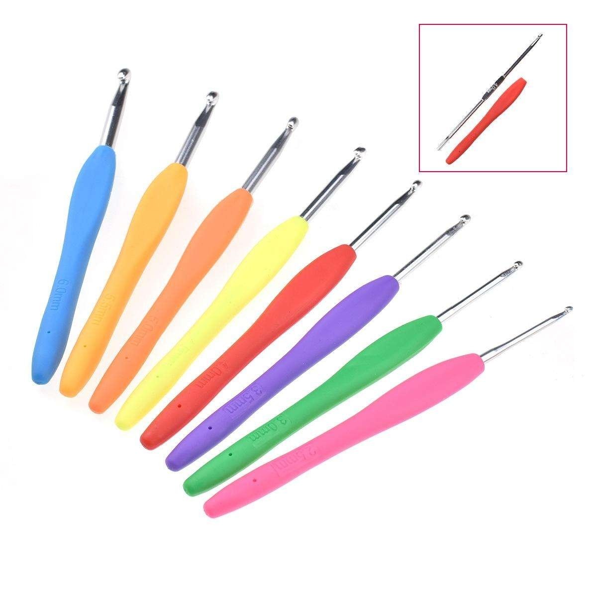 8 Virknålar med Ergonomiska Plasthandtag – Virkningskit