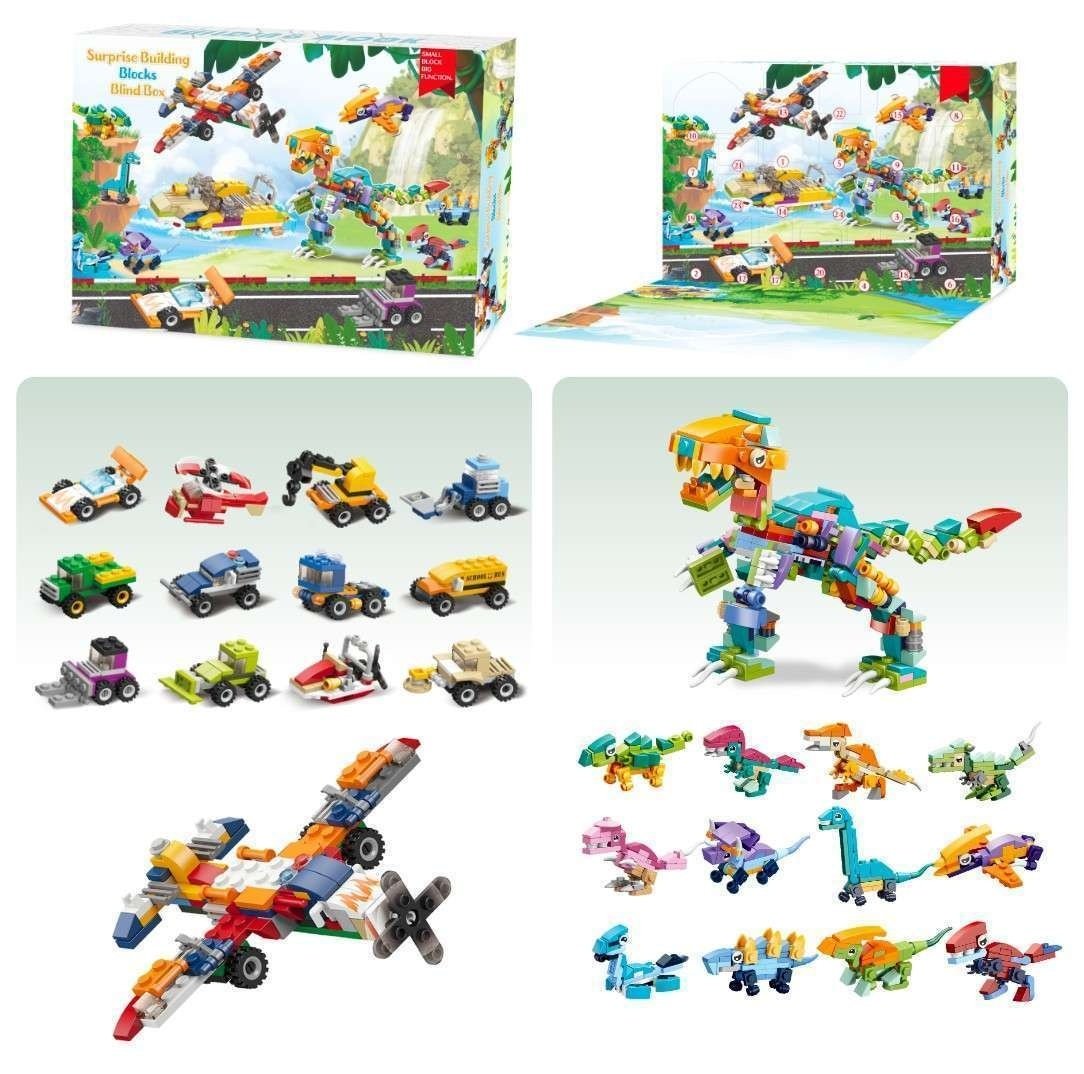 Adventskalender med Byggbara Leksaker – Bilar, Dinosaurier & Arbetsfordon