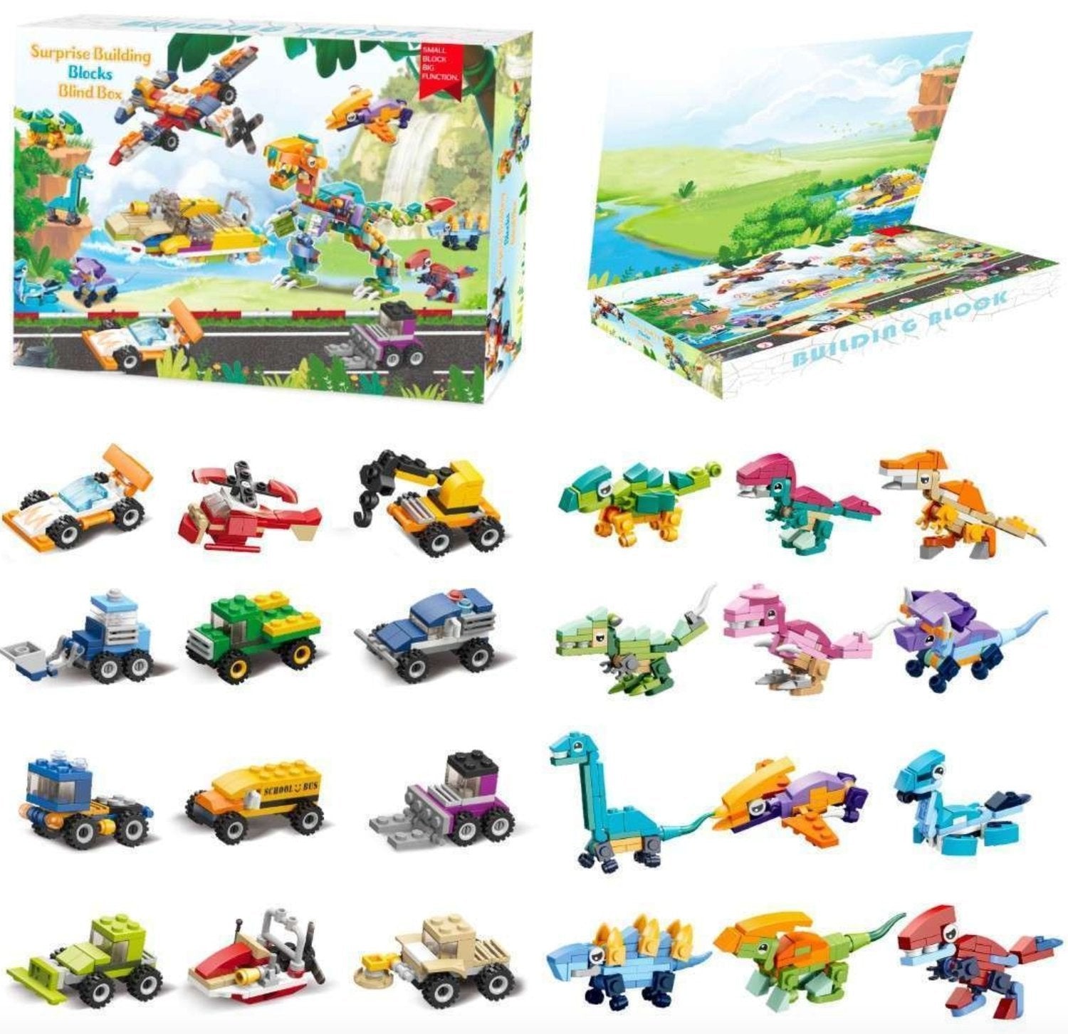 Adventskalender med Byggbara Leksaker – Bilar, Dinosaurier & Arbetsfordon