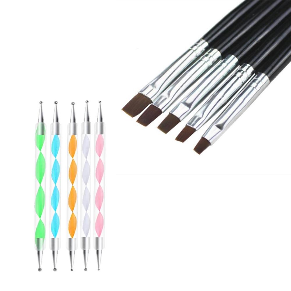 Exklusivt Set för Nagelkonst - 5 Svarta UV Penslar & Dotting Tool