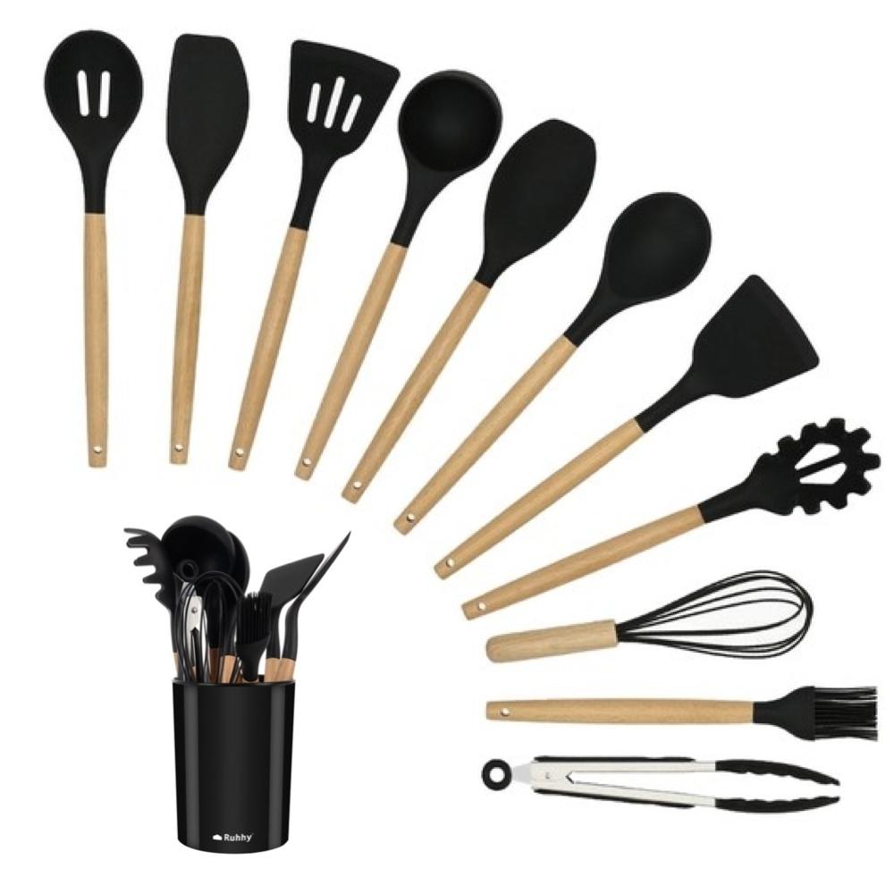 Stort Set med 12 Silikon Köksredskap- Värmebeständiga redskap