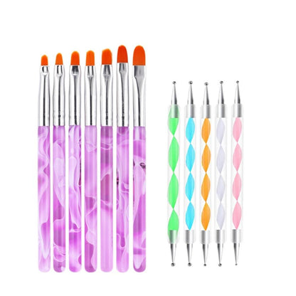 Nagelverktyg - 7 Penslar &amp; 5 Dotting Tools för Perfekt Nagelkonst