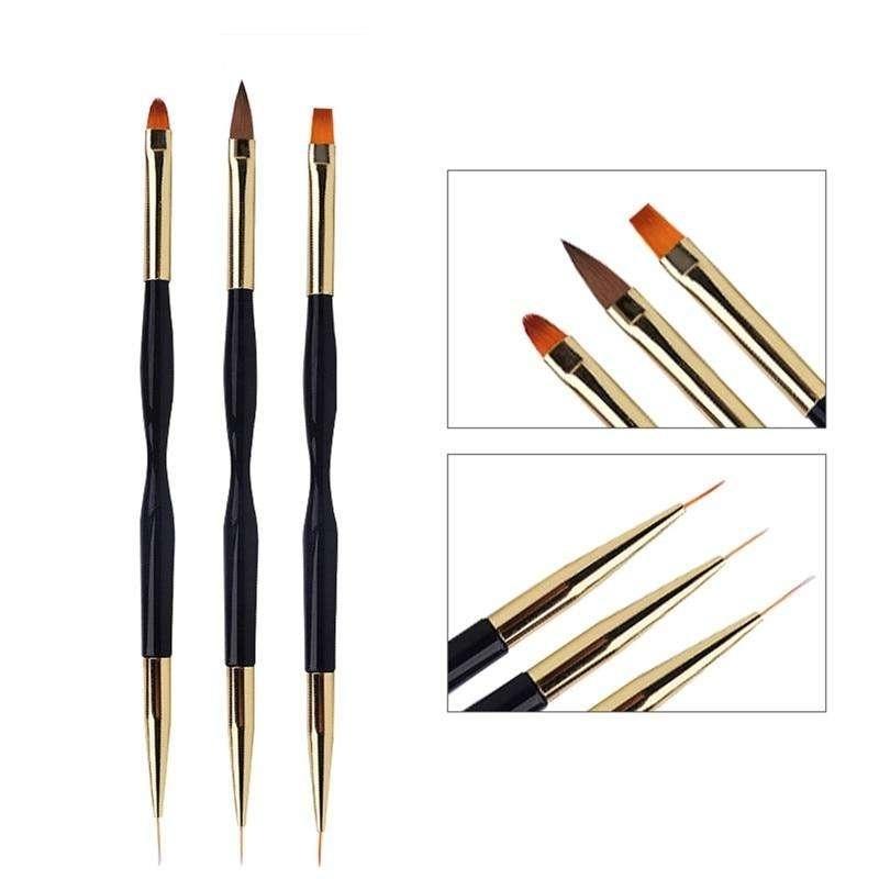 Lyxigt Nagelkonstset - 3 Dubbelsidiga Akryl/UV Penslar Dotting Tools