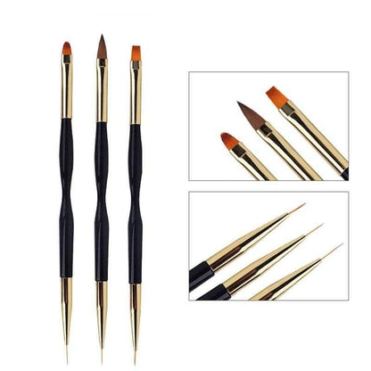 Lyxigt Nagelkonstset - 3 Dubbelsidiga Akryl/UV Penslar Dotting Tools
