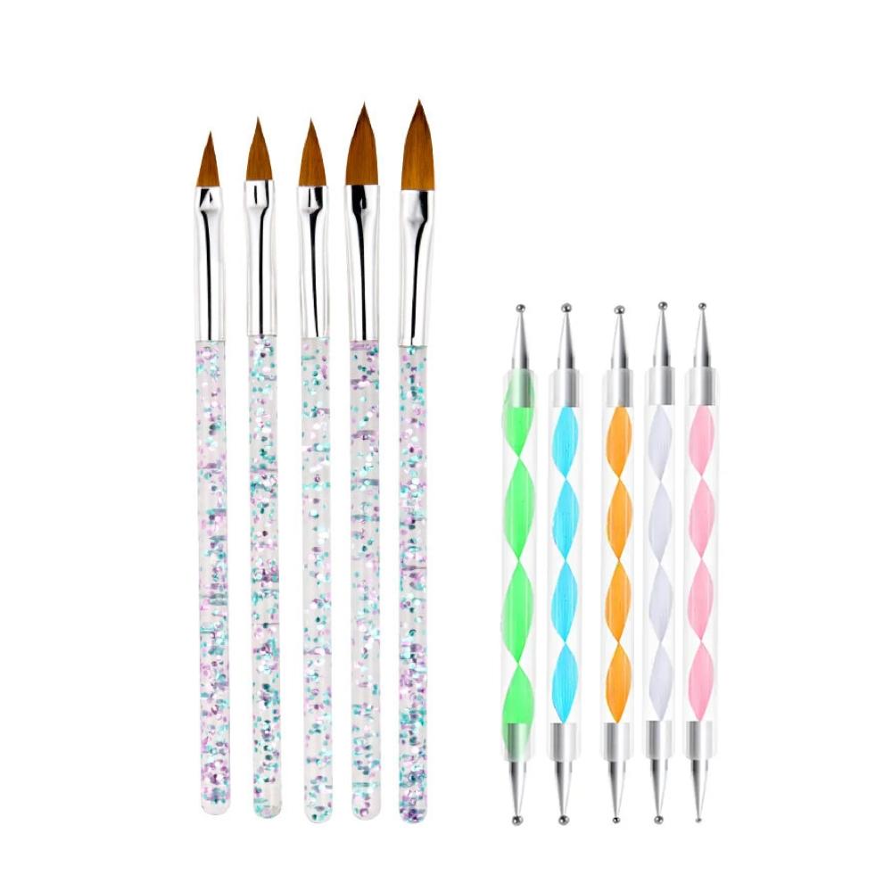 Exclusive Set for Nail Art - 5 pcs UV Brushes &amp; Dotting Tool