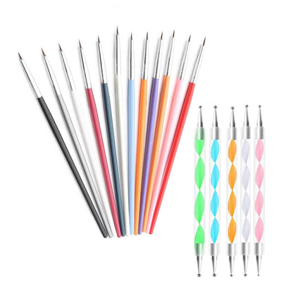 Ultimata Nagelkonstsetet - 12 Nail Art Penslar &amp; 5 Dotting Tools