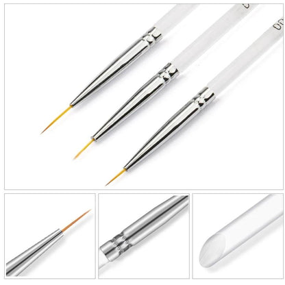 Perfekt Nagelkonstset - 3 Nail Art Penslar &amp; 5 Dotting Tools