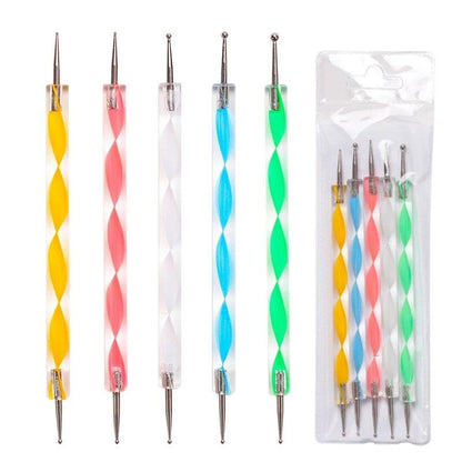 Perfekt Nagelkonstset - 3 Nail Art Penslar &amp; 5 Dotting Tools