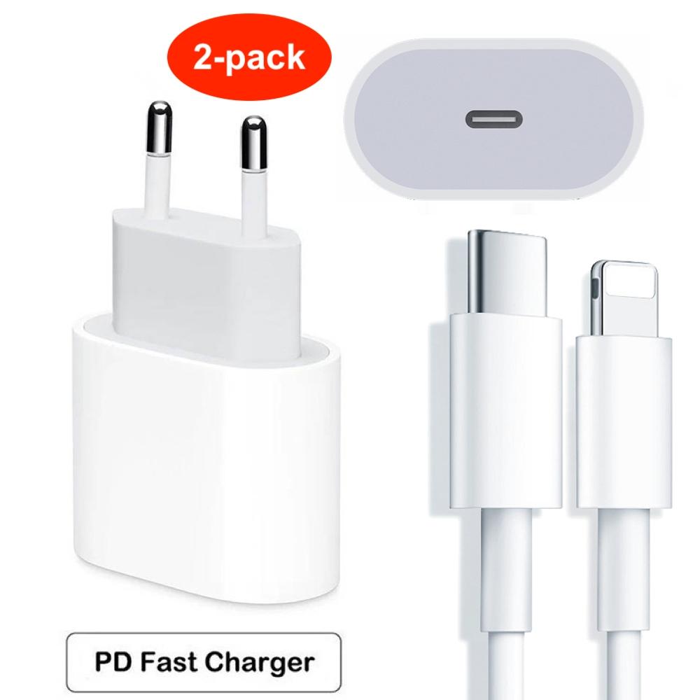 2-Pack 20W iPhone Snabbladdare - Adapter Kabel 2m