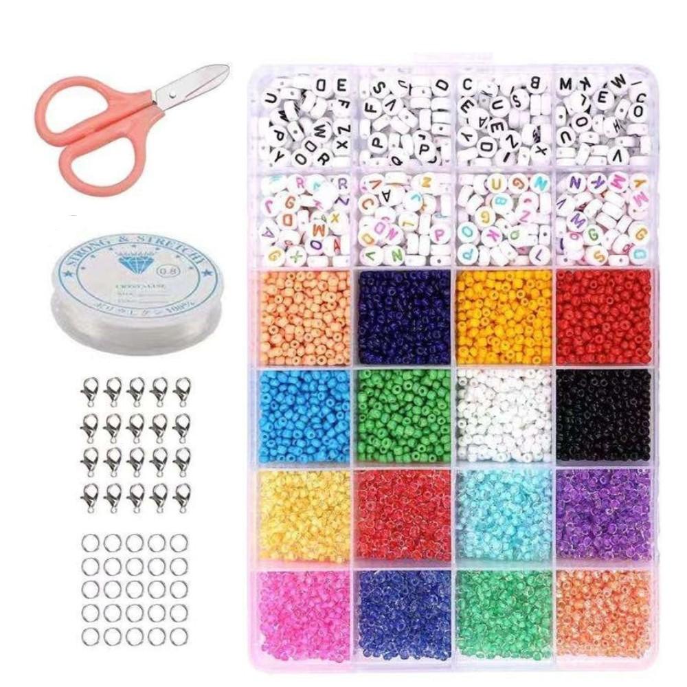 DIY Pärllåda Seed Beads &amp; Bokstavspärlor – 7000 Pärlor för Smyckestillverkning