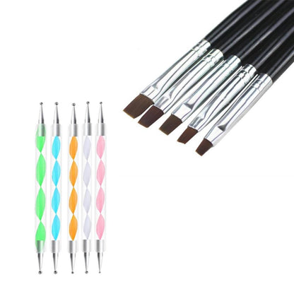 Exklusivt Set för Nagelkonst - 5 Svarta UV Penslar &amp; Dotting Tool