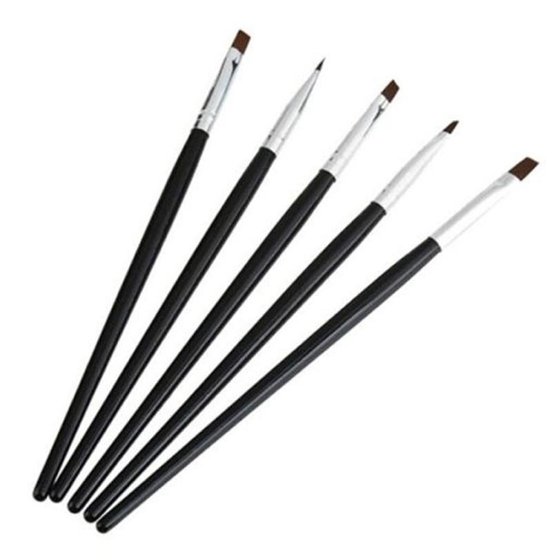 Exklusivt Set för Nagelkonst - 5 Svarta UV Penslar &amp; Dotting Tool