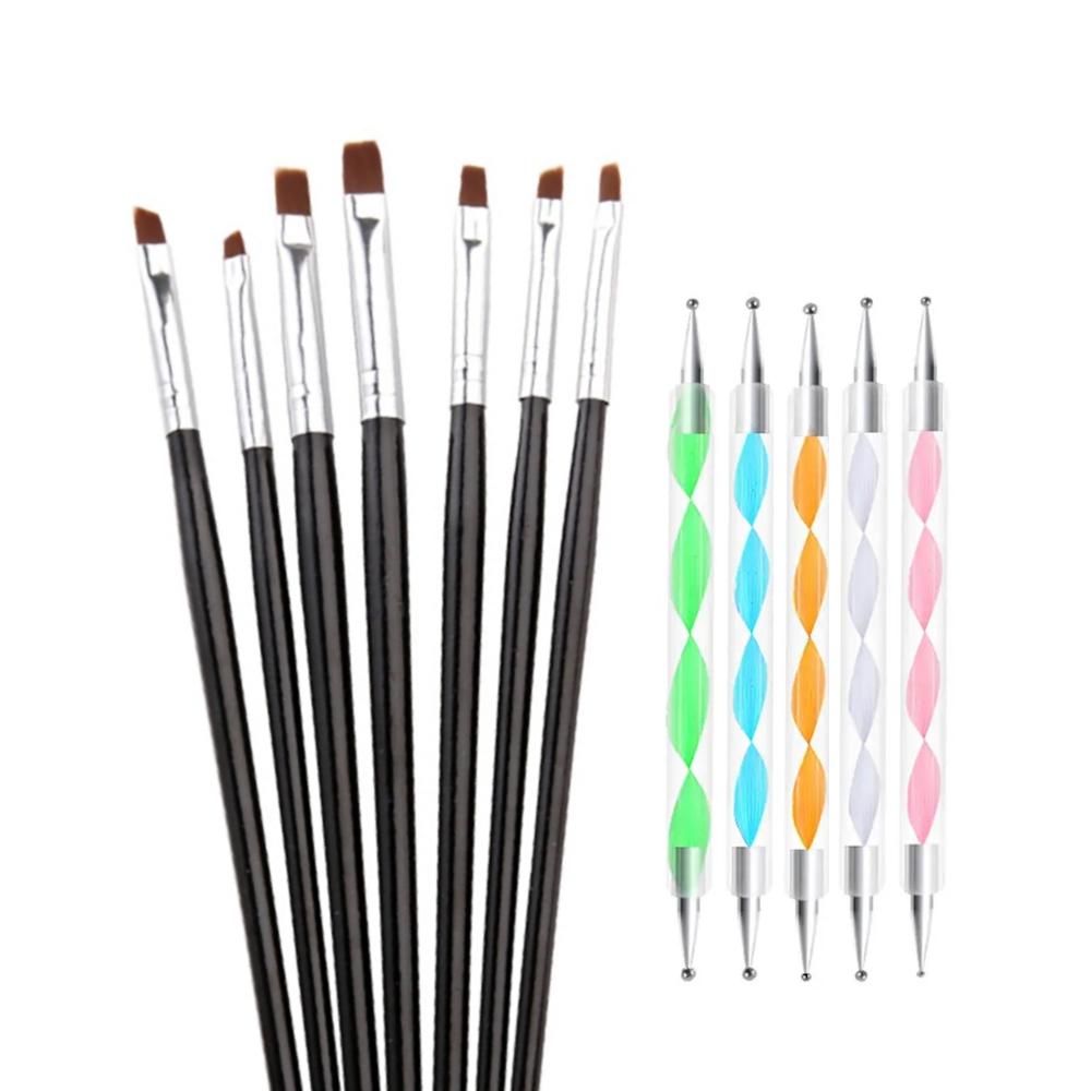 Komplett Nagelkonstset med Svarta Penslar &amp; Dotting Tools