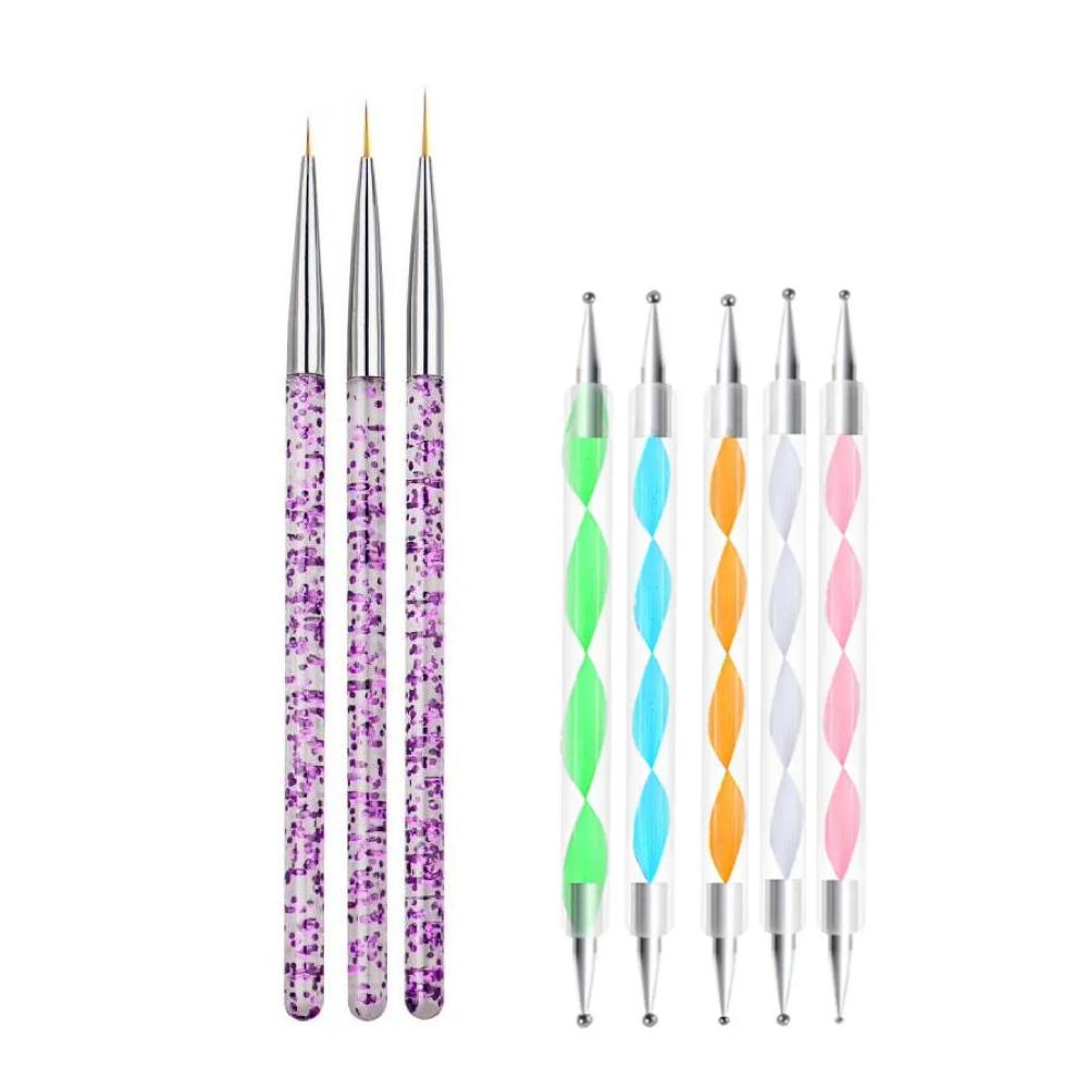 Nagelpenslar - 3 Nail Art Penslar &amp; 5 Dotting Tools