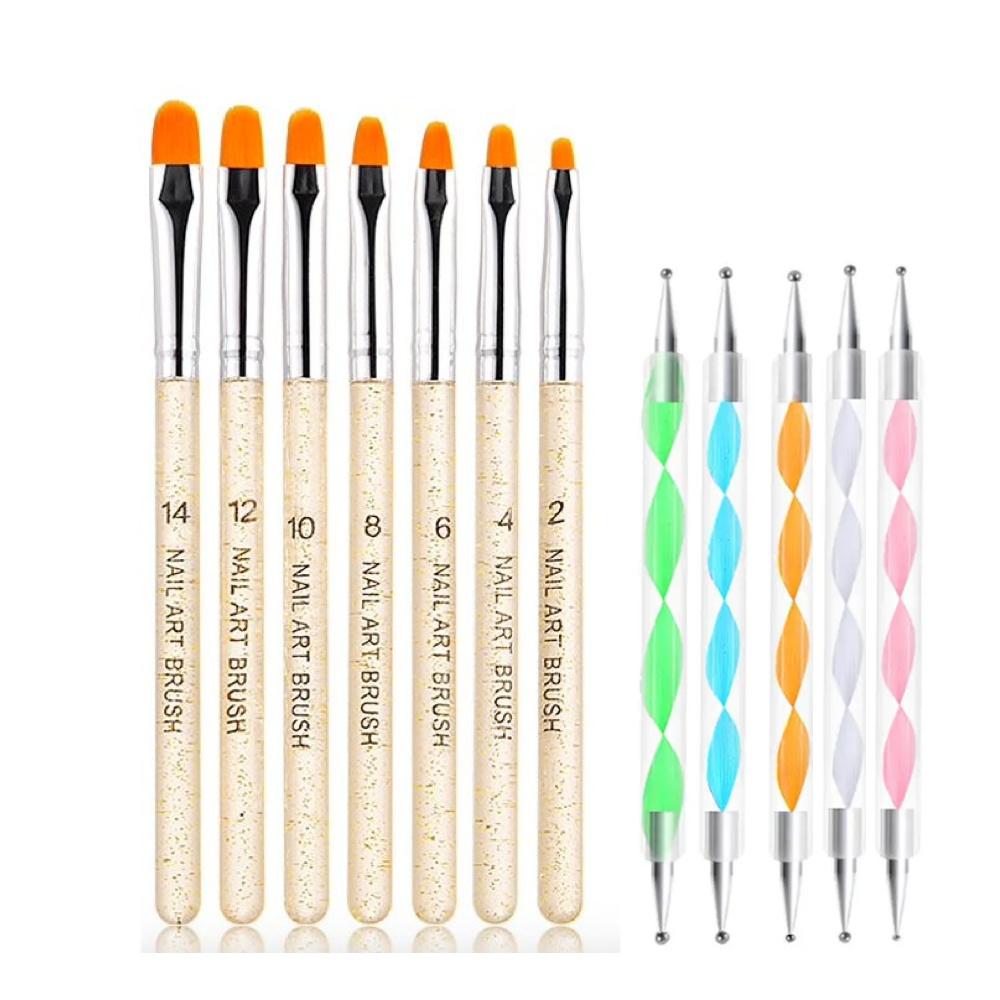Nagelverktyg - 7 Penslar &amp; 5 Dotting Tools för Perfekt Nagelkonst