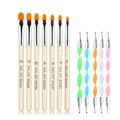Nagelverktyg - 7 Penslar &amp; 5 Dotting Tools för Perfekt Nagelkonst