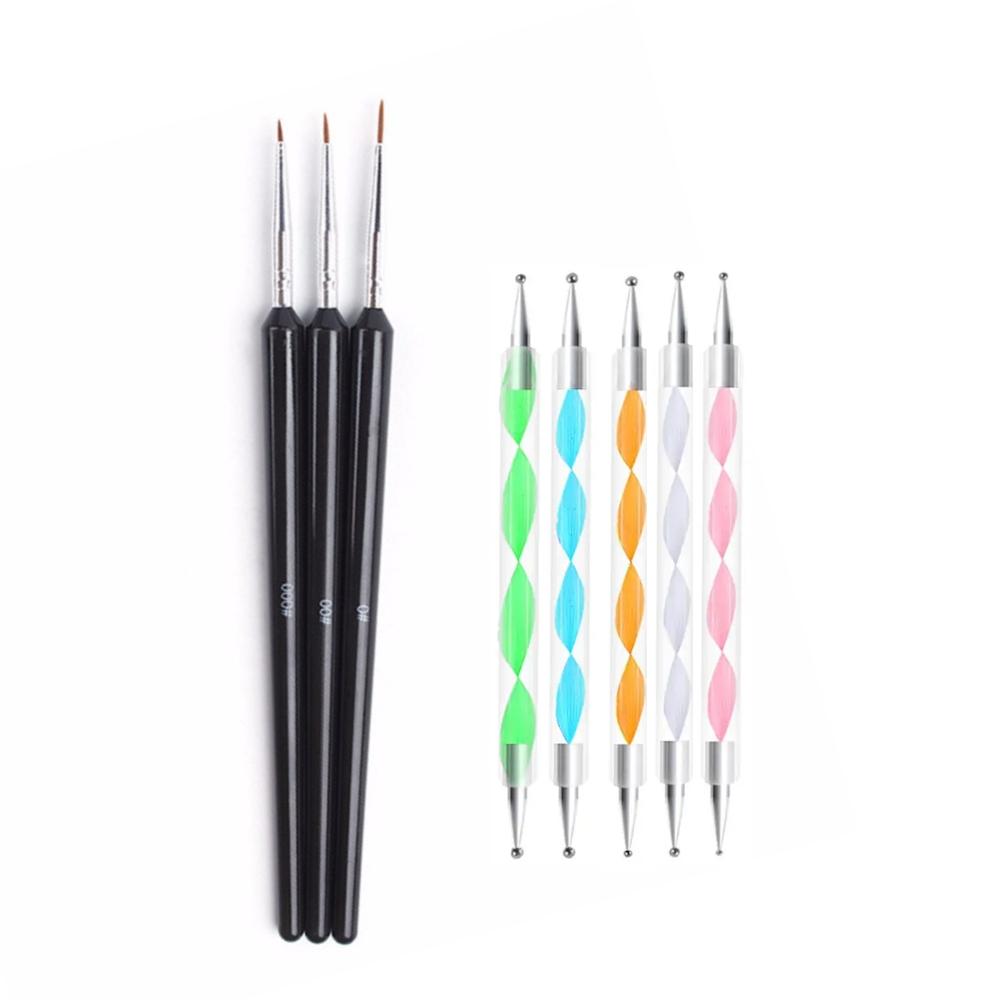 Perfect Nail Art Set - 3 Nail Art Brushes &amp; 5 Dotting Tools