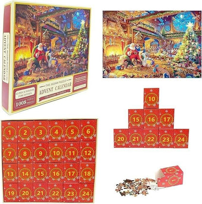 Pussel Adventskalender 2024 – Julpussel med 1008 Bitar “Jultomte”