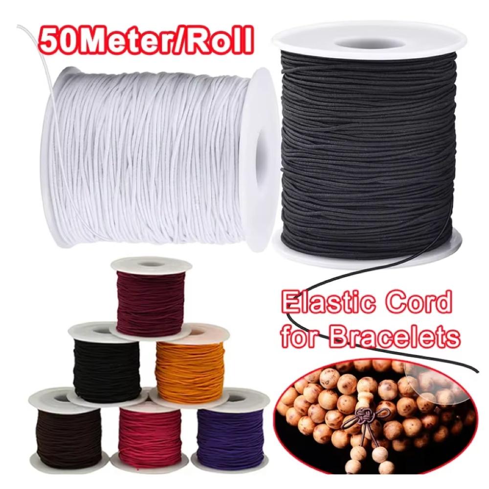 Svart Nylonklädd Elastisk Tråd – 50 meter, 0,6 mm för Smycken och Hantverk